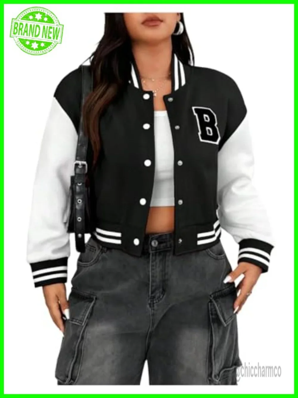 Plus Size Varsity Baseball Jacket Letter Graphic Colorblock Button Down Long